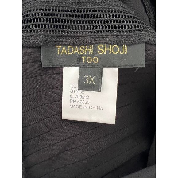 TADASHI SHOJI Designer Mesh Stripe Fit n Flare Illusion Dress Black Size 3X - Picture 7 of 12